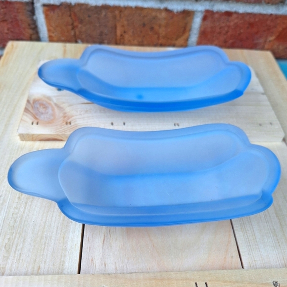 Blue Glass Banana Split Dishes Vintage Frosted Glass Dessert Set of 2 Dad Gifts
